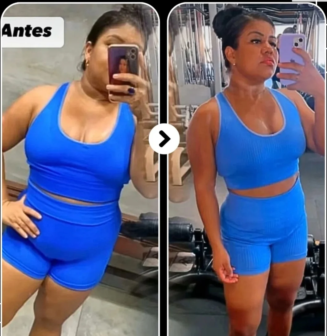 Evolução corporal de aluna acompanhada pela Cris